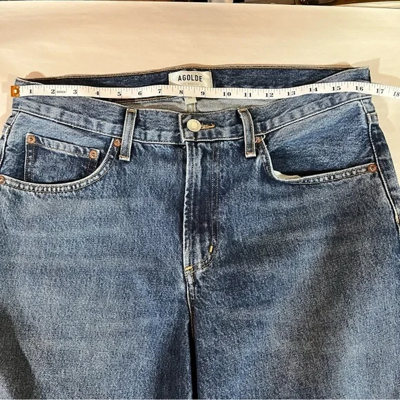 Agolde Blue Clara Low Rise  Baggy Flare Jeans Raw Hen - Picture 9 of 11
